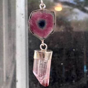 8.35 carAts genuine watermelon tourmaline/ pink tourmaline stick pendant